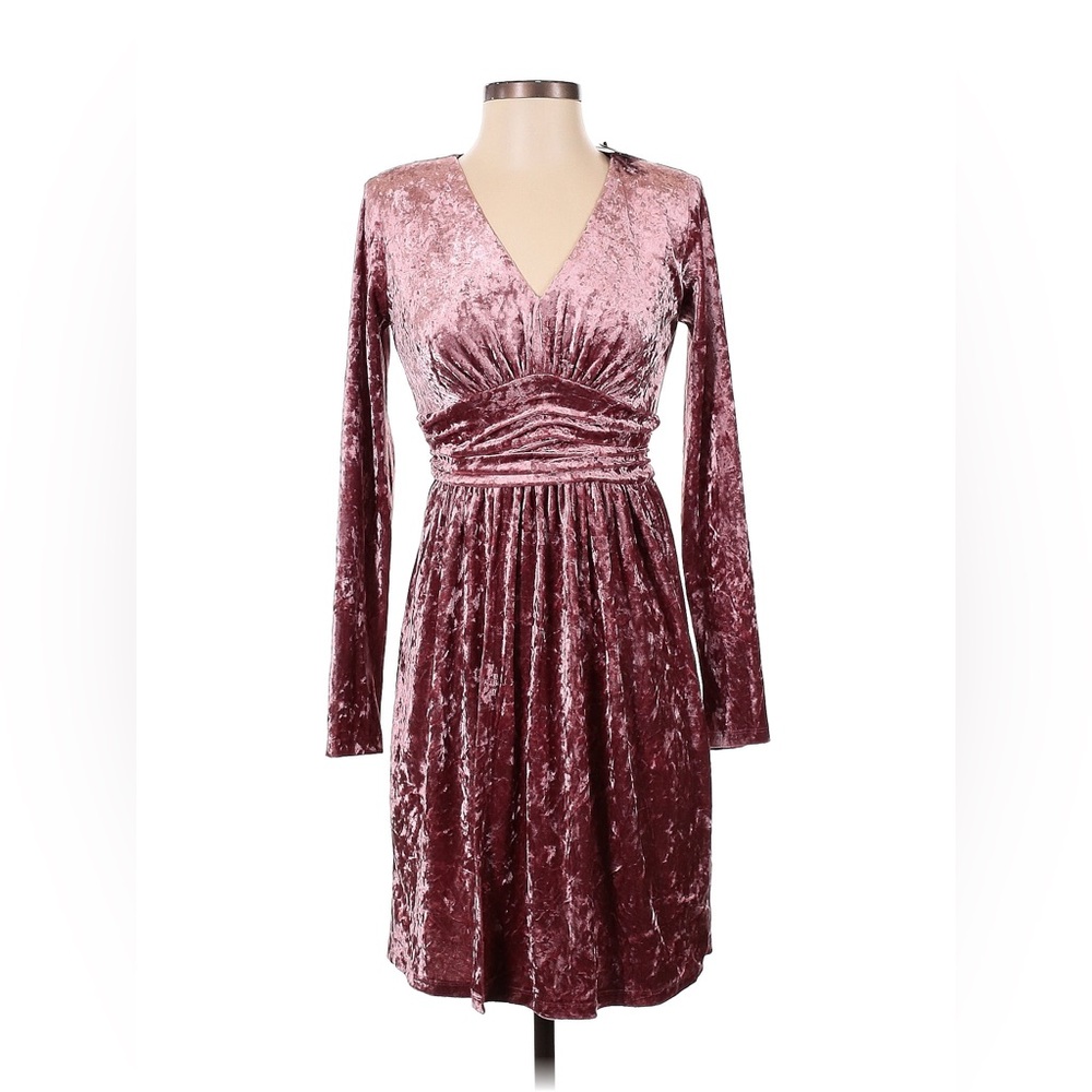 Long sleeve velvet/suede pink dress